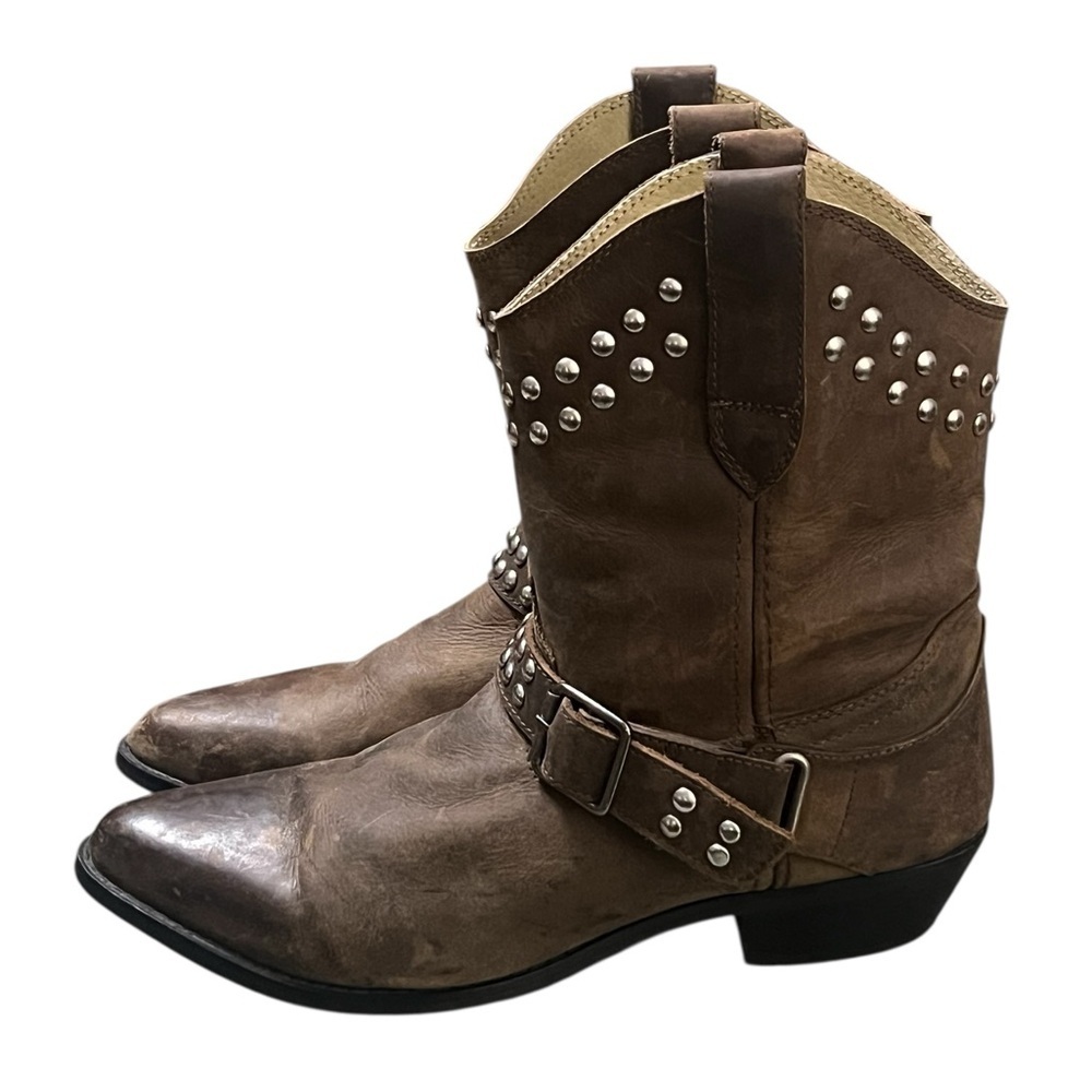 Smoky Mountain Boots Brandy brown distressed leather cowboy boots silver studs